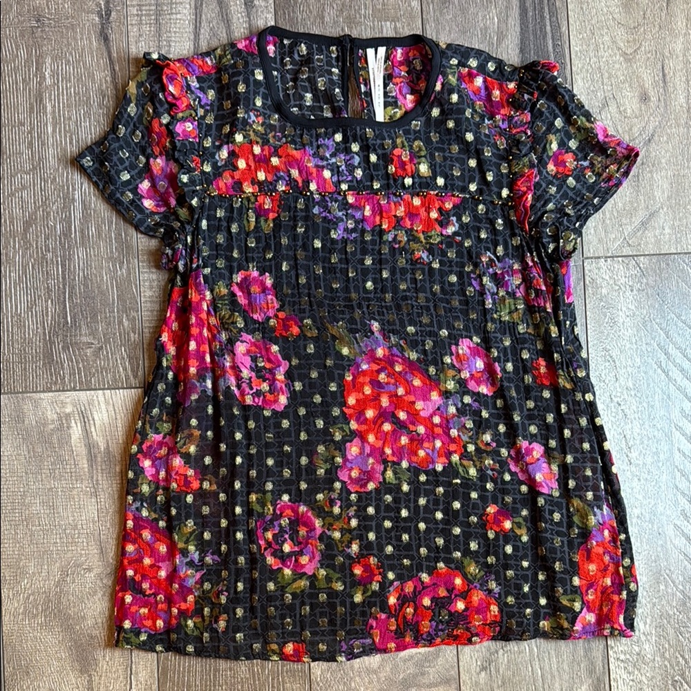 Anthropologie Ruffled Short Sleeve Blouse